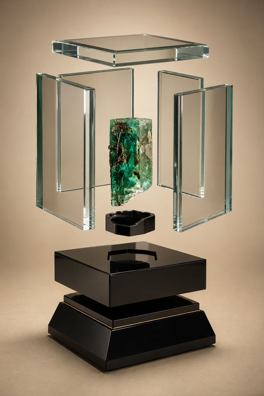 The Bridgette Emerald — open display case